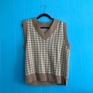 Women Houndstooth Pattern Knit Sweater Vest Sleeveless